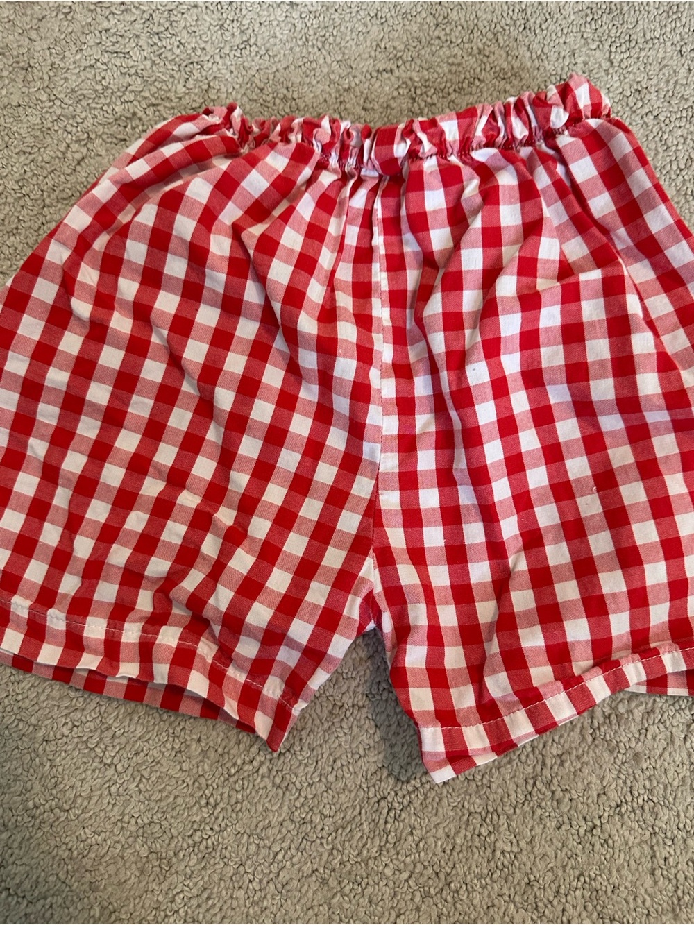 Red Gingham Elastic-Waist Kids Shorts